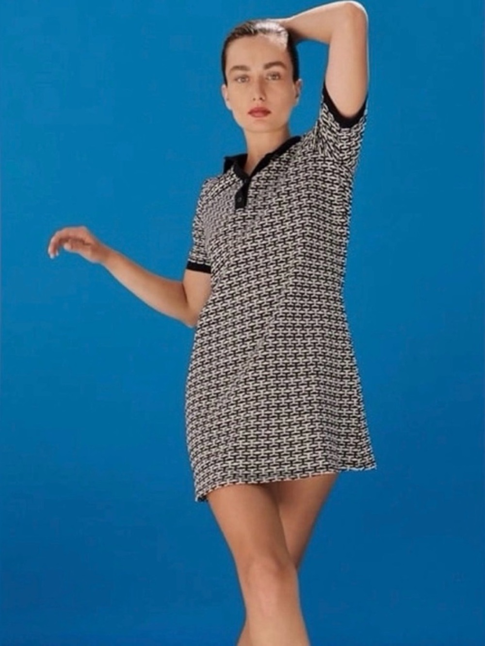 Zara Jacquard Knit Polo Mini dress navy white small